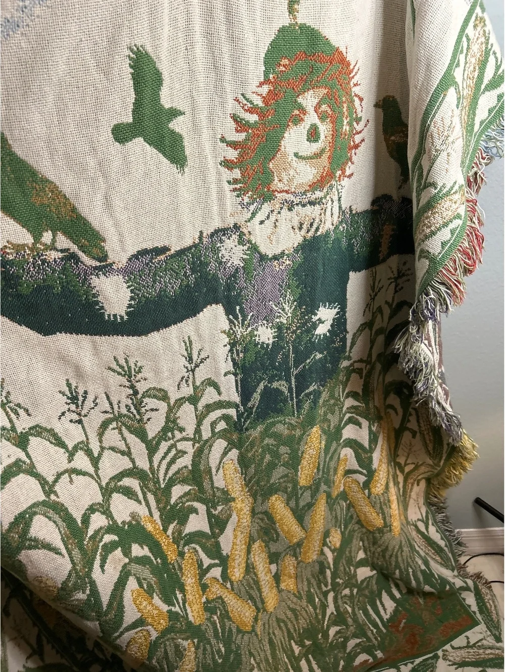 Vintage Scarecrow Themed Sofa Throw Blanket with Fringe